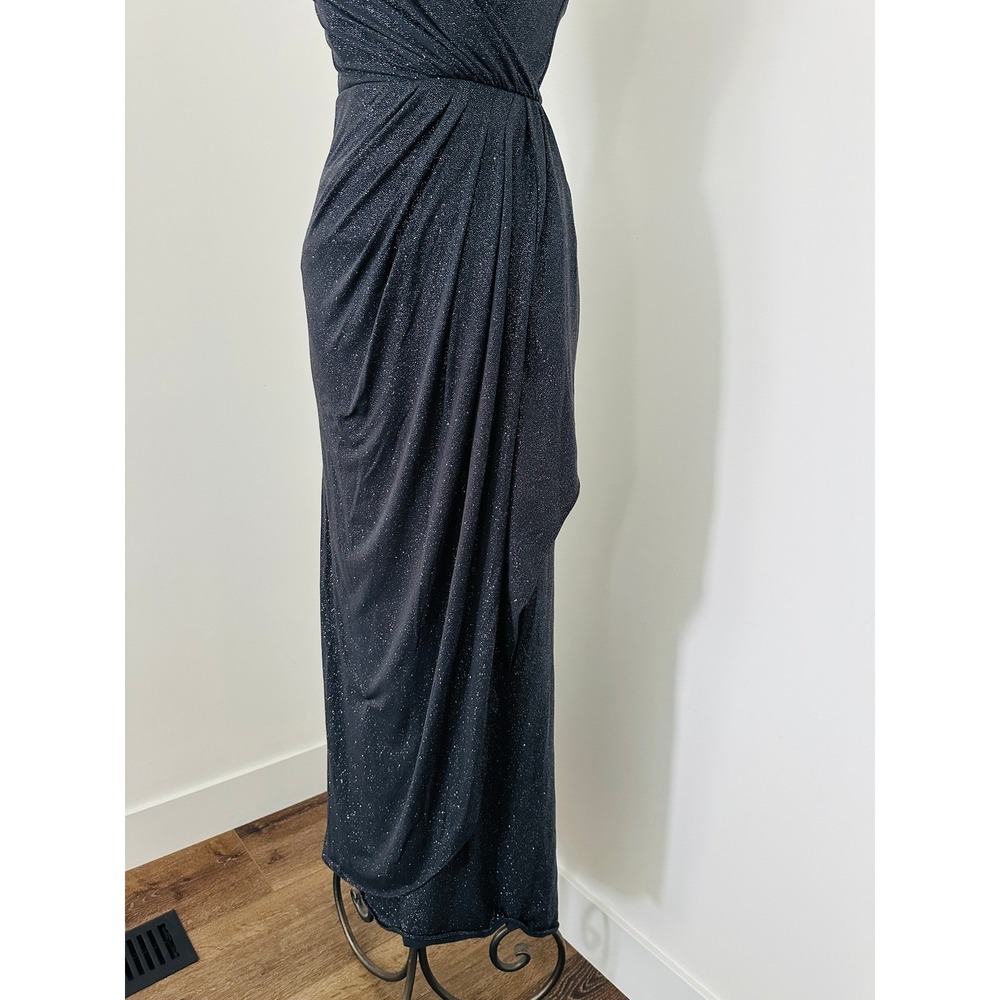 Xscape Evening‎ Dress 6 One Shoulder Navy Blue Glitter Gown Ruched Formal Prom - Picture 4 of 11